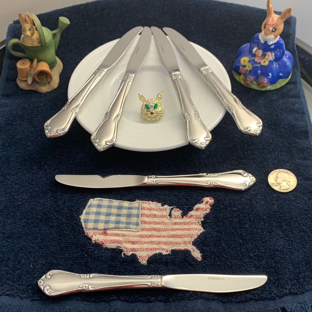 Oneida Chateau Pattern  SS Dining Smooth Knife Set of 6 NWOT-SOLID PC & HANDLE